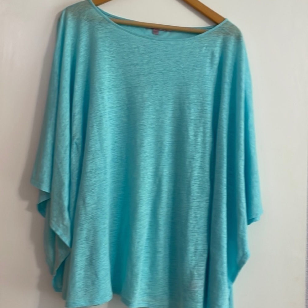 Calypso St. Barts Linen Poncho Tunic Top Beach Cover Up Torquise Vacation Pool